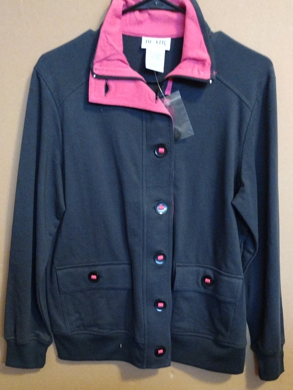 Blair Black Jacket with Pink Collar and Button Accents